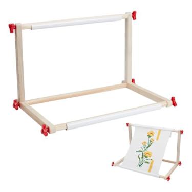 Imagem de NBEADS Pacote com 2 suportes de mesa de bordado ajustáveis, suporte de madeira para bordado, suporte de mesa de ponto cruz para costura, colcha, mesa, artigos de costura, ferramentas de artesanato, 40