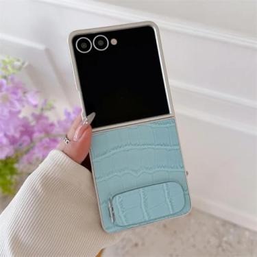 Imagem de Capa para Galaxy Z Flip5, capa de couro sólida da moda com suporte, capas fofas (para Galaxy Z Flip5/azul)
