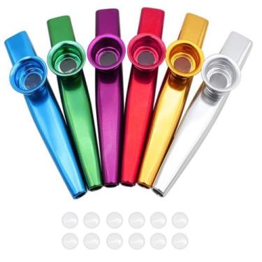 Imagem de Instrumentos musicais de metal Kazoo, conjuntos de cazoo para acompanhamento instrumental com 12 diafragmas de flauta Kazoo, várias cores, Kazoos para festa, 6 peças