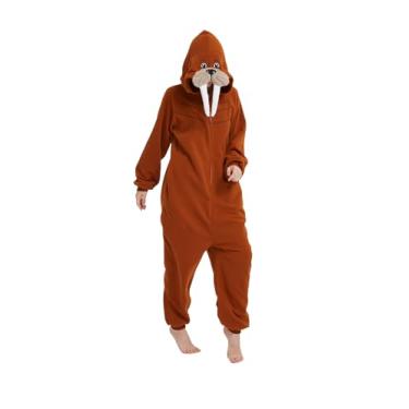 Imagem de XYQRZPTLB Macacão de morsa para adultos, fantasia de animal, Halloween, Natal, cosplay, unissex, peça única, para mulheres, homens, adolescentes, marrom, P