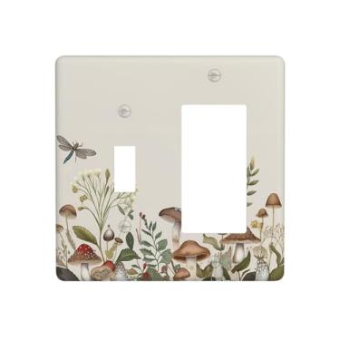 Imagem de JDAKHD Folhas de cogumelo vintage dos anos 70, capas de tomada decorativas, capa de placa de parede de 2 gangues, interruptor elétrico, placa frontal elétrica, banheiro, quarto, cozinha, decoração