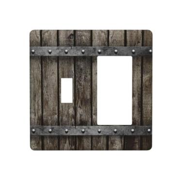Imagem de Wmhusu Capa de interruptor de luz de madeira rústica Westen porta de celeiro vintage grão 2 gangues conjunto de interruptor de interruptor de parede placas decorativas de interruptor e capas de tomada