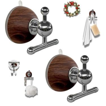 Imagem de XIEFFICH Ganchos de ventosa T-Bar – Resistentes, reutilizáveis, ganchos sem broca para pendurar toalhas, chaves, grinaldas (nogueira, pacote com 2)