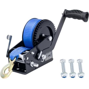 Imagem de RVSNAIL Guincho de reboque de barco resistente de 1,587 kg com alça de 80 m, catraca bidirecional, guincho de reboque de engrenagem 4: 1/8: 1, manivela portátil para barco, caminhão, reboque, trailer