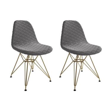 Imagem de Kit 2 Cadeiras Jantar Eames Eiffel Estofadas Grafite Base Dourado - Cor: Marrom