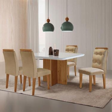 Imagem de Mesa De Jantar Olímpia 90cm Mdf Vidro 4 Cadeiras Carol Turim 07/off White/imbuia