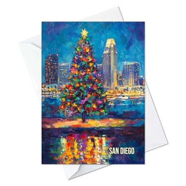 Imagem de San Diego City Christmas Tree Cartões de felicitações - Cartões com Envelopes - (conjunto de 10) Grande 14,7 x 21,1 cm Cartão Dobrado Cartões de Notas em Branco Natal 9 (San Diego, Pacote com 10)