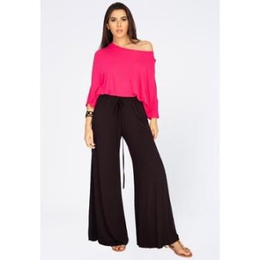 Imagem de Calça Pantalona Malha com Fendas Preta - GG - Veste do 46 ao 48-Feminino