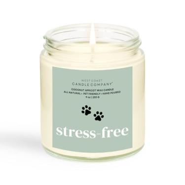 Imagem de Sem estresse | Vela segura para animais de estimação | Cera de coco e damasco | Sem soja | Não tóxica | Vela segura para cães e gatos | Eliminador de odores de animais de estimação | Velas perfumadas