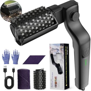 Imagem de Escova de grelha elétrica, limpador de grelha recarregável para churrasqueira externa com motor elétrico de 3 velocidades e cabeça de aço inoxidável - 180° ajustável, escova de limpeza automática para