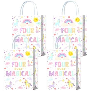 Imagem de Brattol 16 peças de quatro sacos mágicos de presente de aniversário de 4 anos para suprimentos de festa de quarto aniversário, arco-íris pastel, petiscos, lembrancinhas, sacolas para meninas