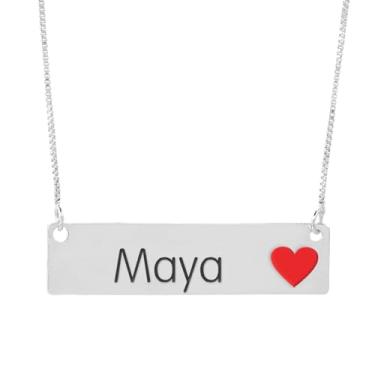 Imagem de Colar Semijoia Nome Personalizado Coração Resinado Maya Banhado em Prata 1000-999001928