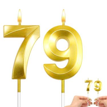 Imagem de Velas douradas de 79 anos, decorações de bolo de aniversário de 79 anos