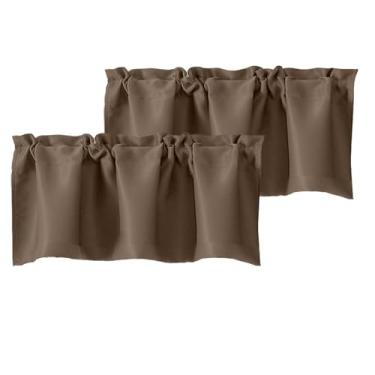 Imagem de Chyhomenyc Sanefas marrons para janela, cortinas curtas que escurecem o quarto para cozinha, quarto, sala de estar, varão, bolso superior, pequena janela, tratamento sanefa, painéis de beliche para