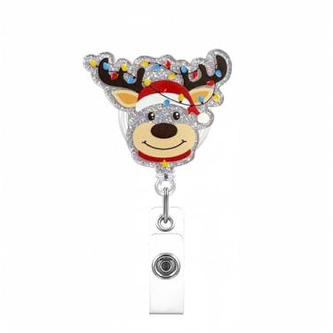 Imagem de Carretel de crachá de Natal, retrátil, engraçado, suporte de crachá de alce, luzes brilhantes de rena, carretel de crachá com clipe jacaré, clipe de acrílico de inverno, suporte de nome de