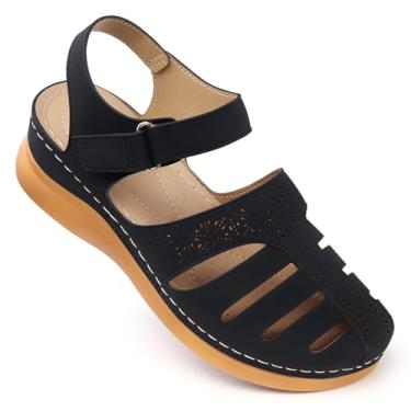 Imagem de SHIBEVER Sandálias femininas fechadas: sandália de cunha elegante de verão - Sandálias vazadas confortáveis de pescador, 79-preto, 38