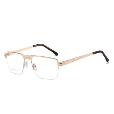 Imagem de Armação de óculos masculina e feminina, armação preta, vintage, redonda, transparente, armação quadrada (dourada)