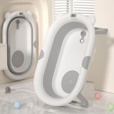 Imagem de Banheira Infantil Oval Dobrável com Termômetro Integrado, Design Moderno, Portátil, Confortável e Ideal para Bebês Lançamento 2026