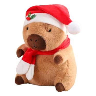 Imagem de Capivara de pelúcia,Capivara recheada - Almofada de cadeira animal dos desenhos animados Chapéu de Papai Noel - Pelúcia animal de pelúcia macia, brinquedo de boneca de pelúcia de Natal, decoração para