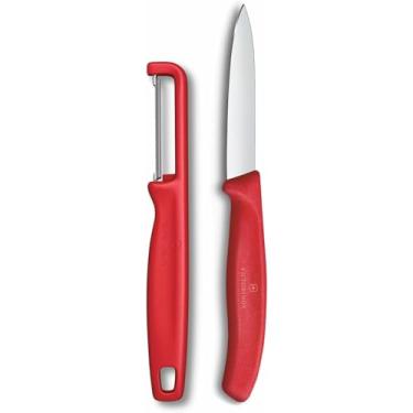 Imagem de Victorinox Conjunto de facas Swiss Classic com descascador de legumes e frutas, 2 peças, lâmina extra afiada, vermelha