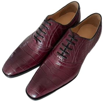 Imagem de Vestido autêntico de crocodilo para homens de negócios feito à mão Oxfords couro jacaré genuíno bico quadrado masculino cadarço formal sapatos, Borgonha, 37