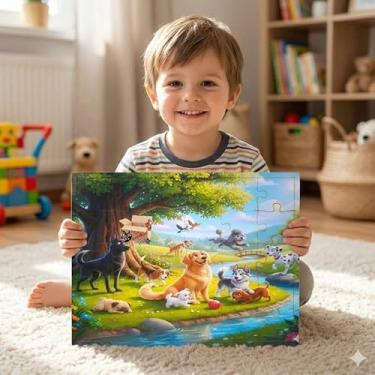 Imagem de Quebra Cabeça Infantil De Madeira Pedagógico Jogo Educativo Bebê Coordenação Motora Fina (Cachorros)