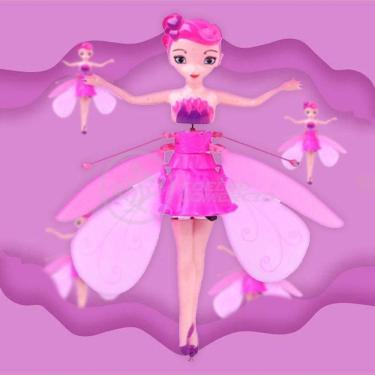 Imagem de Boneco Princesa Aerocraft Fada Voadora Rosa 19Cm C/ Luz