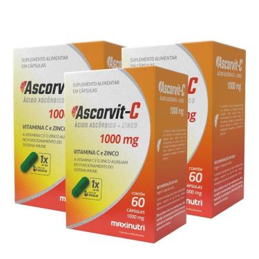 Imagem de Kit 3 AscorVit C 1000mg Vitamina C + Zinco 60 Cápsulas Maxinutri-Unissex