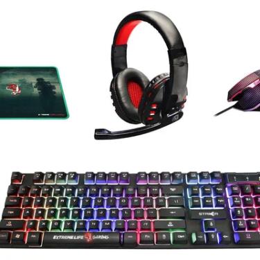 Imagem de Kit Gamer ELG Striker 4 Em 1, Teclado Membrana Tripla + Mouse 2400 DPI + Mousepad 250x210mm + Headset 40mm - Cgsr41