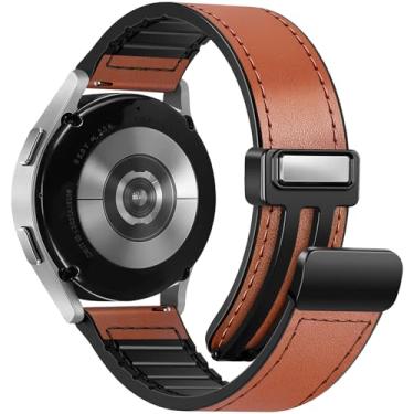 Imagem de WestEagle Pulseira de couro magnética compatível com Samsung Galaxy Watch 7/6/5/4/Active 2 de 40 mm e 44 mm/Watch 6 Classic de 43 mm e 47 mm/Watch 5 Pro de 45 mm/Watch 4 Classic de 42 mm e 46 mm,