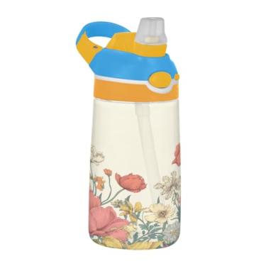 Imagem de Blueangle Garrafa de água floral colorida de 473 ml, garrafa de viagem e esportes Tritan reutilizável com canudo e design de tampa de bico pop-up (41)