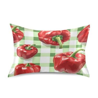 Imagem de Blueangle Fronha de cetim pimentão vermelho para cabelo e pele, fronha de seda, tamanho padrão (50,8 x 66 cm) - Capas de almofada de cetim refrescantes com fecho de envelope (198)