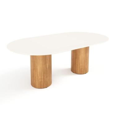 Imagem de Mesa De Jantar West 240cm X 100cm 8 Lugares Lâmina Natural De Madeira Off White Vidro