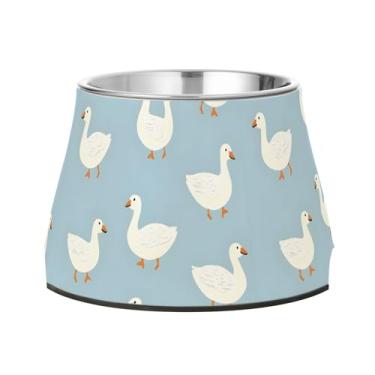 Imagem de SEHANY Tigelas fofas para cães de pato antiderrapante de aço inoxidável com fundo de borracha que evita a queda, 2,3 tigelas quadriculadas para comida e água para cães e gatos