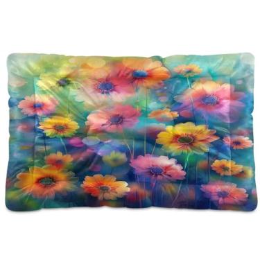 Imagem de SEHANY Cama para cães e gatos com flores silvestres coloridas com fundo antiderrapante, cama de canil, colchão macio para animais de estimação, lavável para cães pequenos, médios e grandes, gatos, 91