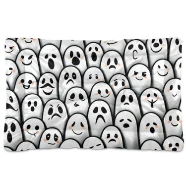 Imagem de SEHANY Cama de cachorro fantasma Halloween Boo Cama de gato com fundo antiderrapante, cama de canil, colchão macio para animais de estimação, lavável para cães pequenos, médios e grandes, gatos, 61 x