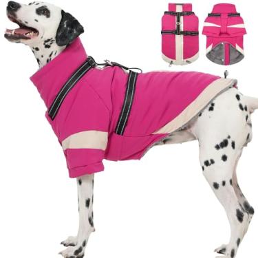 Imagem de Casacos para cães de gola rolê com mangas - G | Casacos com arnês refletivo embutido, impermeável e à prova de vento, forro macio e quente para proteção contra o frio do beagle (rosered)