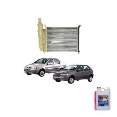 Imagem de Kit Radiador Palio 97> C/Ar + Aditivo Radnaq T5 Vermelho + Água Desmineralizada 5L