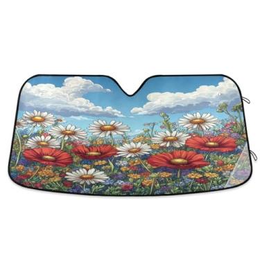 Imagem de ATTX Pára-brisas de carro colorido flores silvestres 144.8 cm x 80.0 cm escudo solar universal com proteção UV, persiana de janela frontal automática dobrável para caminhões Sedans SUVs #269