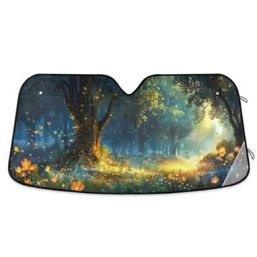 Imagem de ATTX Protetor solar universal para para-brisas de carro Floresta Magical Fantasy 144.8 cm x 80.0 cm com proteção UV, persiana de janela frontal automática dobrável para caminhões Sedans SUVs #268