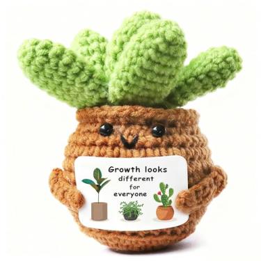 Imagem de "Growth Looks Different for Everyone" Hand-Crocheted Succulent with Inspirational Card - Emotional Support Gift for Mental Health, Unique Office Decor for School Counselors, Positive FloralDesk Accent