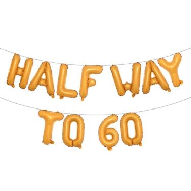 Imagem de Faixa de balão multicolorida Halfway To 60 - Banner de feliz aniversário de 30 anos - Decorações e suprimentos para festa de 30º aniversário - Decorações de aniversário de 30 anos (laranja 60)
