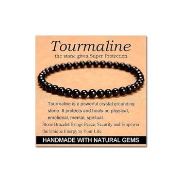 Imagem de Pulseira de turmalina preta feminina masculina com contas de olho de tigre cristal energético joia de proteção de pedras preciosas naturais, Medium, Latão, Sem Pedra Preciosa