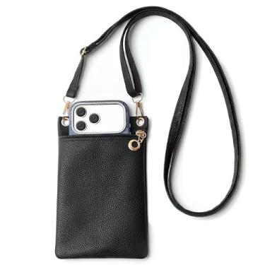 Imagem de LUSTRIB Bolsa para celular, bolsa preta de couro PU para mulheres e meninas, carteira transversal para telefones com alça de ombro para compras, 18 x 12 cm