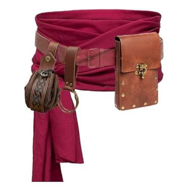 Imagem de KOTORA Traje Renascentista Pirata Faixa Espartilho Cinto Bolsa Saia Caminhada Steampunk Medieval Conjuntos De Halloween (2-Marrom)