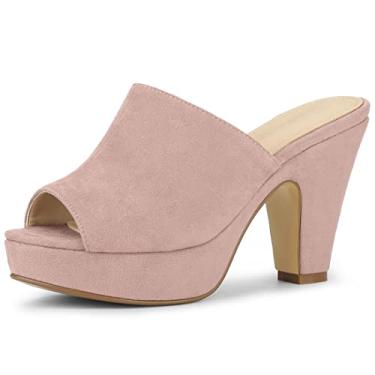 Imagem de Allegra K Sandálias femininas de salto grosso, plataforma aberta, Rosa poeira, 35