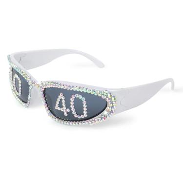 Imagem de Behufun Óculos de aniversário para mulheres, cristal prateado Y2K Rave, óculos de sol de festa, ovais, modernos, modernos, legais, Prata 40, 15cm Width