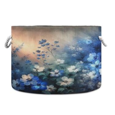 Imagem de WELLDAY Cesta de corda de algodão flores abstratas cesta de lavanderia de bebê para sala de estar, lavanderia, berçário, travesseiros, decoração de casa