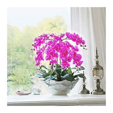 Imagem de LMJYU Flores artificiais orquídeas falsas decoração ramos pano de seda orquídeas bonsai, flores artificiais Phalaenopsis em vaso de flores, arranjo de orquídeas