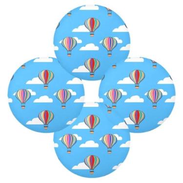 Imagem de Wassud Jogo americano conjunto de 4 tapetes de mesa redondos coloridos de balões de ar quente para cozinha e jantar tapetes laváveis resistentes ao calor decoração de mesa 39 cm